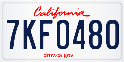 CA license plate 7KFO480