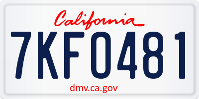 CA license plate 7KFO481