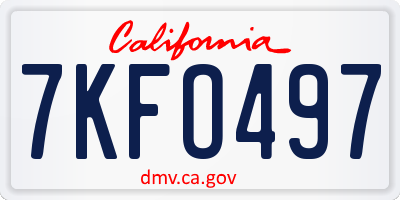 CA license plate 7KFO497