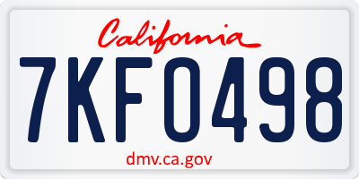 CA license plate 7KFO498