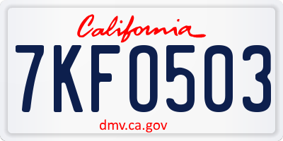 CA license plate 7KFO503