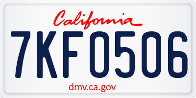 CA license plate 7KFO506