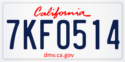 CA license plate 7KFO514
