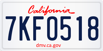 CA license plate 7KFO518