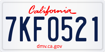 CA license plate 7KFO521