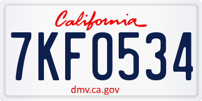 CA license plate 7KFO534