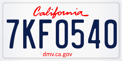 CA license plate 7KFO540