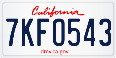 CA license plate 7KFO543