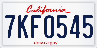 CA license plate 7KFO545
