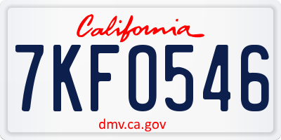 CA license plate 7KFO546