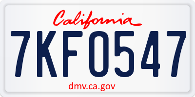 CA license plate 7KFO547