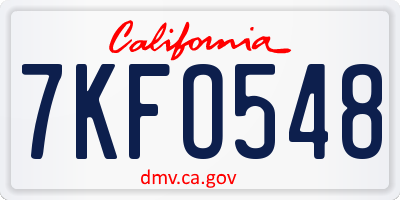 CA license plate 7KFO548