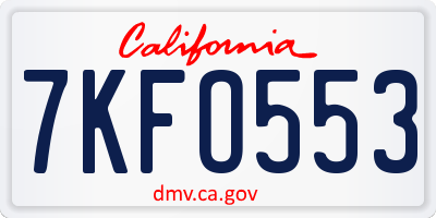 CA license plate 7KFO553