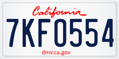 CA license plate 7KFO554