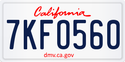 CA license plate 7KFO560