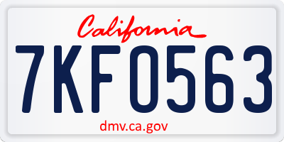 CA license plate 7KFO563