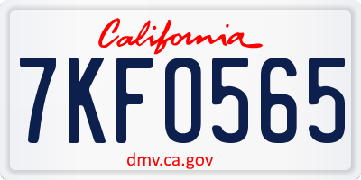 CA license plate 7KFO565