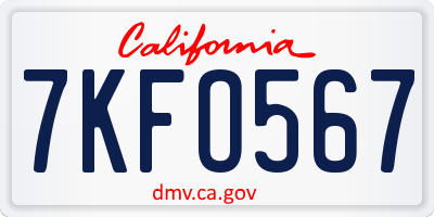 CA license plate 7KFO567