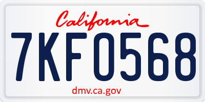CA license plate 7KFO568