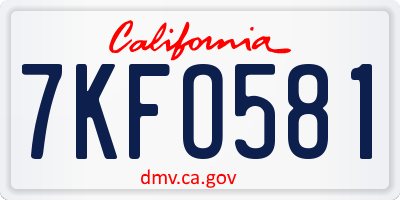 CA license plate 7KFO581