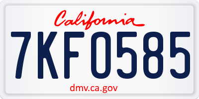 CA license plate 7KFO585