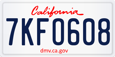 CA license plate 7KFO608