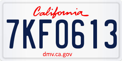CA license plate 7KFO613