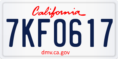 CA license plate 7KFO617