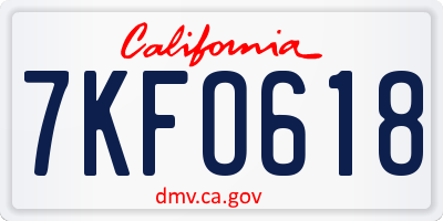 CA license plate 7KFO618