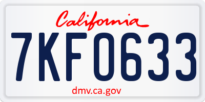 CA license plate 7KFO633