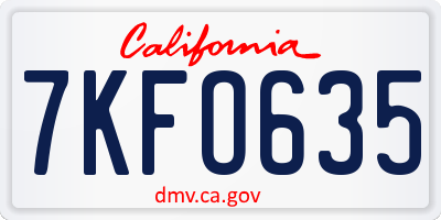 CA license plate 7KFO635