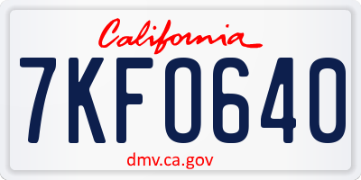 CA license plate 7KFO640