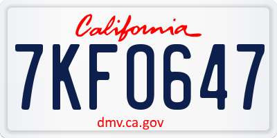 CA license plate 7KFO647