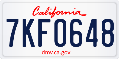 CA license plate 7KFO648