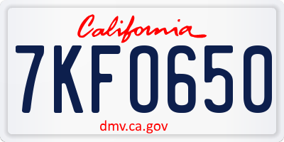 CA license plate 7KFO650
