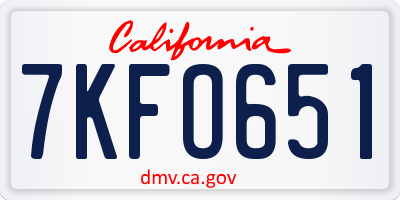 CA license plate 7KFO651