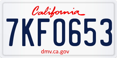 CA license plate 7KFO653