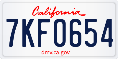 CA license plate 7KFO654