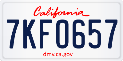 CA license plate 7KFO657