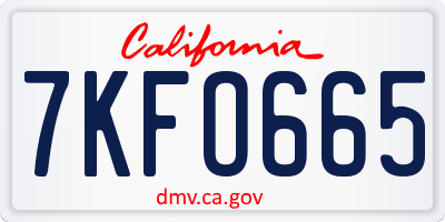 CA license plate 7KFO665