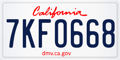 CA license plate 7KFO668