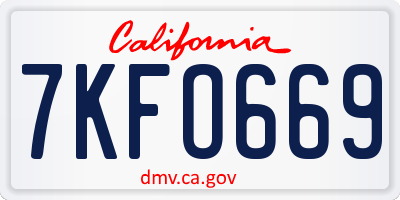 CA license plate 7KFO669