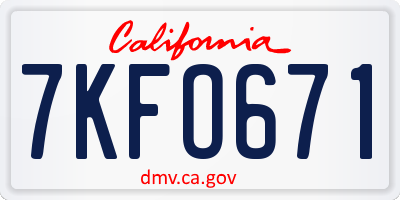 CA license plate 7KFO671