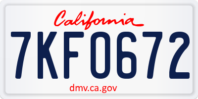CA license plate 7KFO672