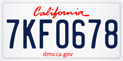 CA license plate 7KFO678