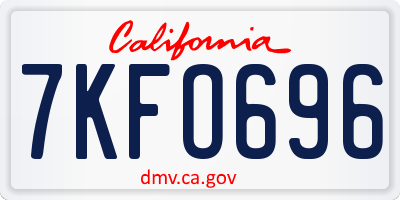 CA license plate 7KFO696
