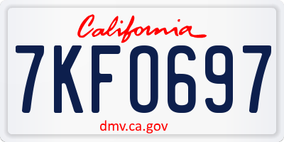 CA license plate 7KFO697