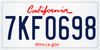 CA license plate 7KFO698