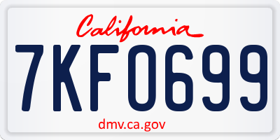 CA license plate 7KFO699