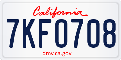 CA license plate 7KFO708